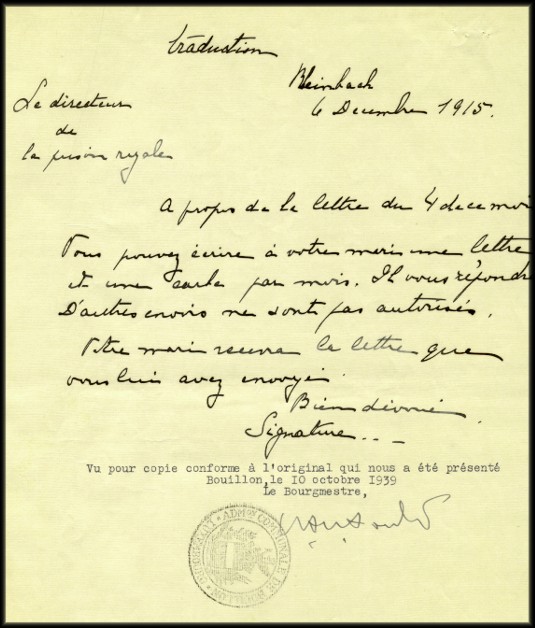 site 047  6 déc 1915 traduction de la lettre allemande