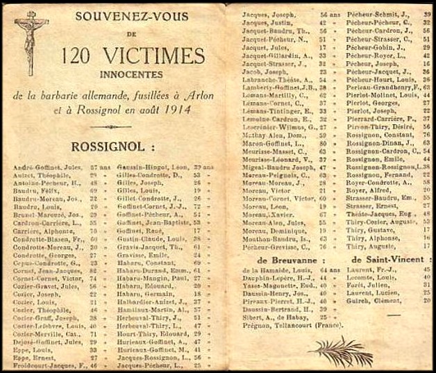 site rossignol souvenir des 120 victimes de 1914 verso