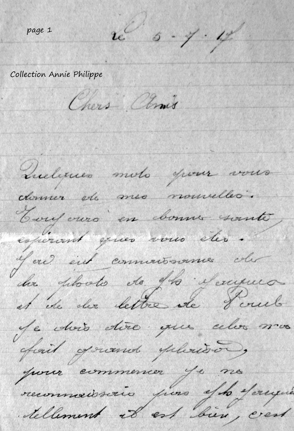 1917 07 05 PAGE 01 lettre de Félix à ses amis