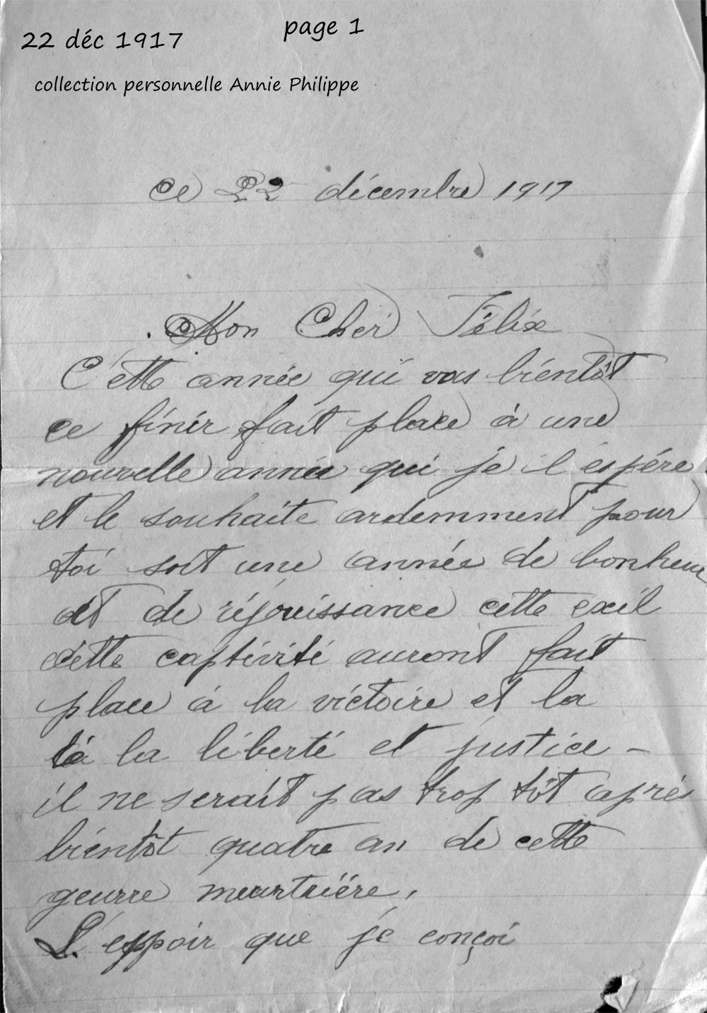 1917 12 22 page 1site to be lettre à félix