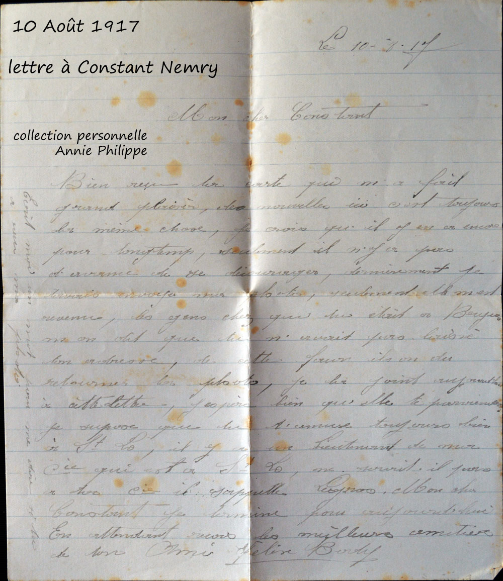 site to be lettre de félix à Constant nemry 10 aout 1917