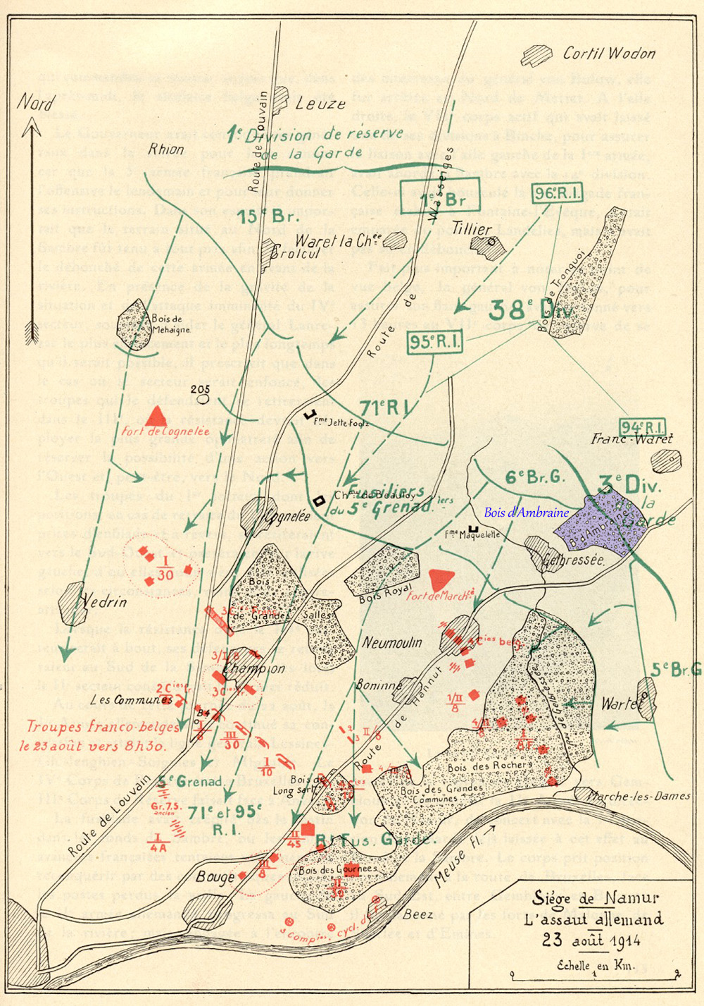 len plan du siège de Namur 23 aout 1914 bois ambraine