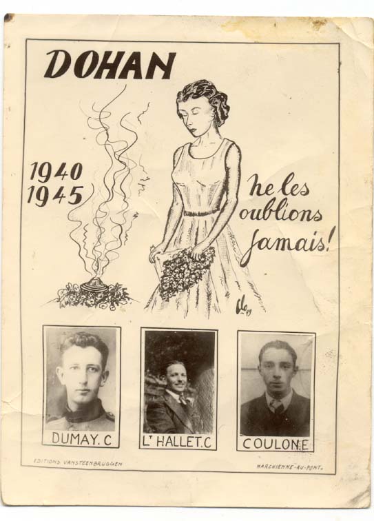 carte souvenir Dohan 1940-45 Dumay C. Lt Hallet C. Coulon E